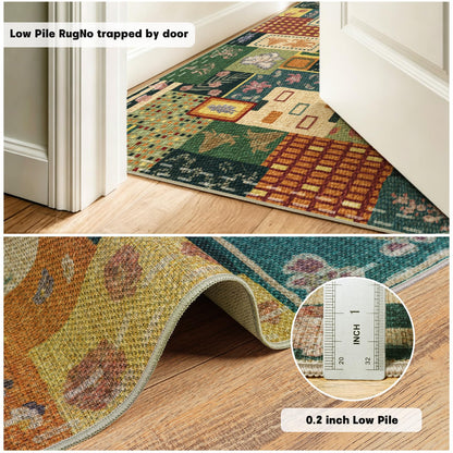 Quntue Washable Easy Jute Layering Rug for Front Porch 4x6 Farmhouse Patchwork Outdoor Patio Rug Non Slip Boho Floral Indoor Outdoor Carpet for Living Room, Bedroom, Balcony, Dining, Office