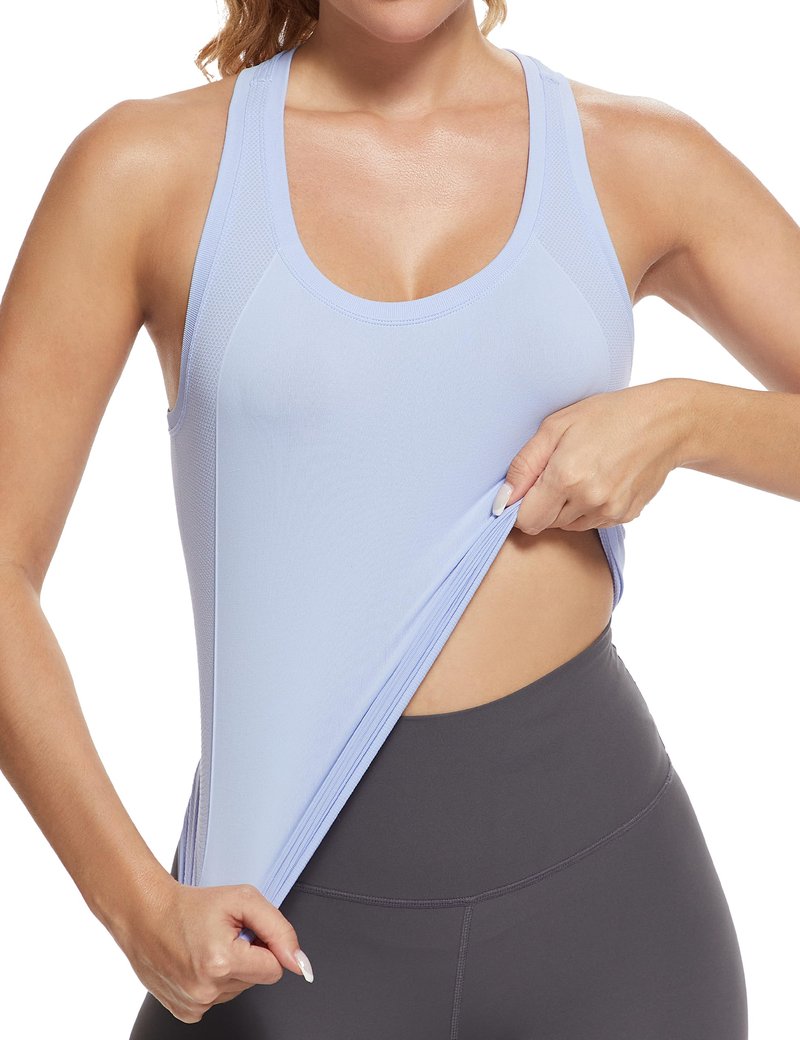 MathCat Workout Tops for Women Racerback Tank Tops Seamless Running Tank Tops Muscle Tank Sleeveless Gym Tops Yoga Athletic Shirts SkyBlue
