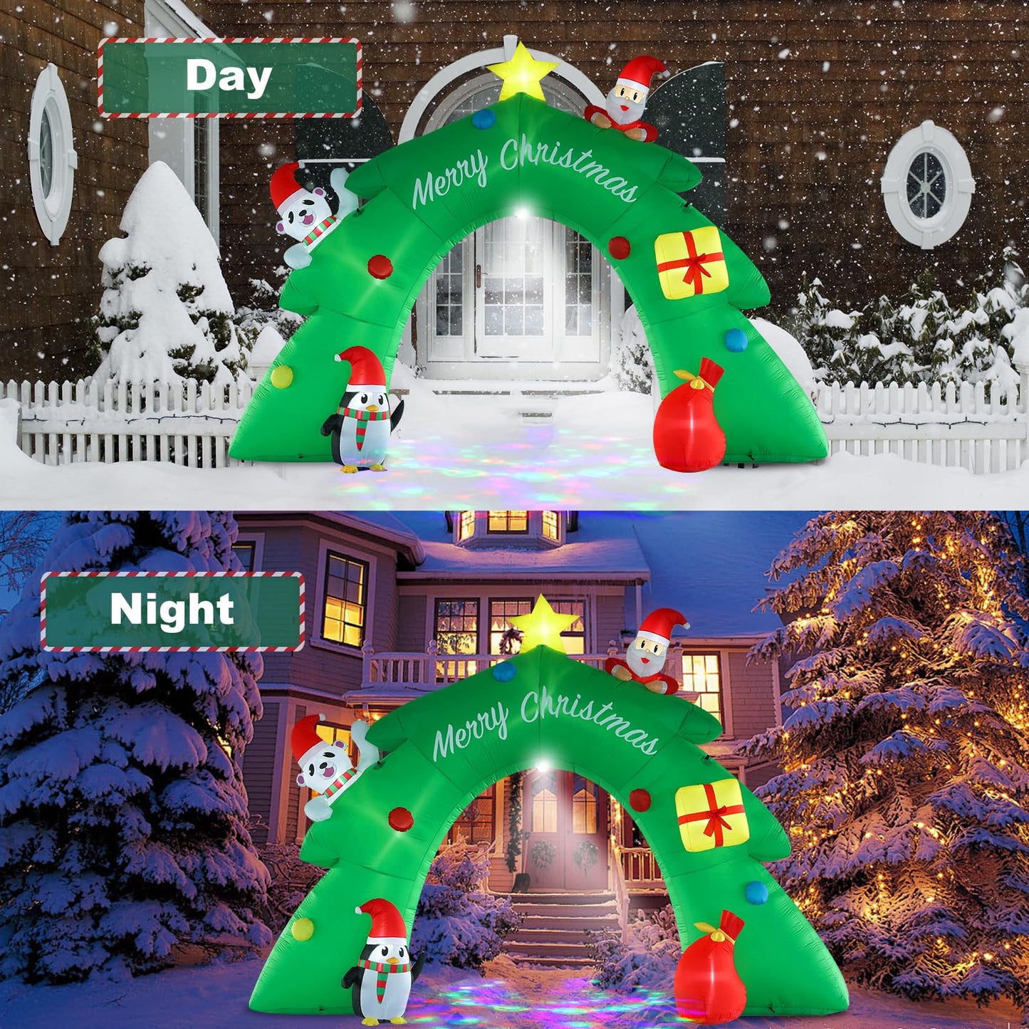 InfleasJoiy 16FT Christmas Tree Arch Inflatable Christmas Decoration with LED Lights and Kaleidoscope Lights for Holiday Celebration Decorations on Yard, Lawn and Patio