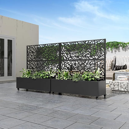 Casaphoria Metal Raised Garden Bed with Trellis and Wheels, 47"x47"x16" Planter Box for Climbing Plants, Vegetables & Vines, Features Drainage Holes and Privacy Screen (Black-Net)
