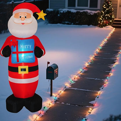 Christmas 8FT Inflatables Santa Claus with Gift Box and Build-in LED Lights, Xmas Blow up Gift for Indoor, Outdoor, Party, Yard, Garden, Lawn, Blow Up Holiday Decoration