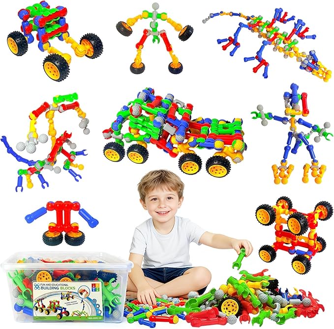 Inovakids Building Blocks - 170 Pcs STEM Building Toys For 3+ Years Old Kids with 21 Exemplar Model Big Box Storage Preschool Montessori Sensory Educational Toys Gift for Birthday Chrismas Easter