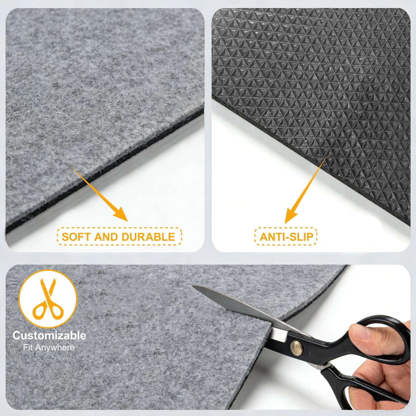 Non Slip Felt Rubber Rug Pad, Thick Felt Rug Pads for Hardwood Floors, Under Area Rugs Protective Cushion Pads for Carpet, Felt and Rubber Underpad for Home Place Surface Safe (Grey, 3' x 10')
