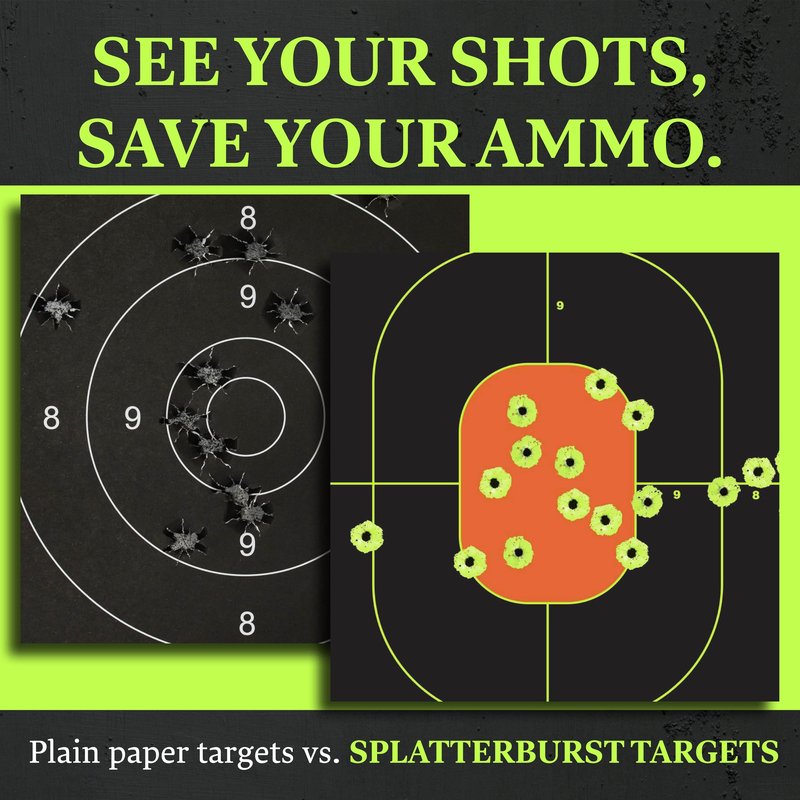 Splatterburst Targets - 12 x 18 inch Bullseye Splatter Target - Easily See Your Shots Burst Bright Fluorescent Yellow Upon Impact - Made in USA Made in The USA (25 Pack)