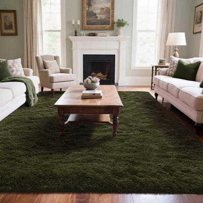 Rtizon Shag Area Rug for Bedroom, 5x8 Feet Fluffy Rugs for Living Room, Plush Carpet with Non-Slip Bottom for Office Girls Boy's Bed Bedside Nursery Room, Olive Green