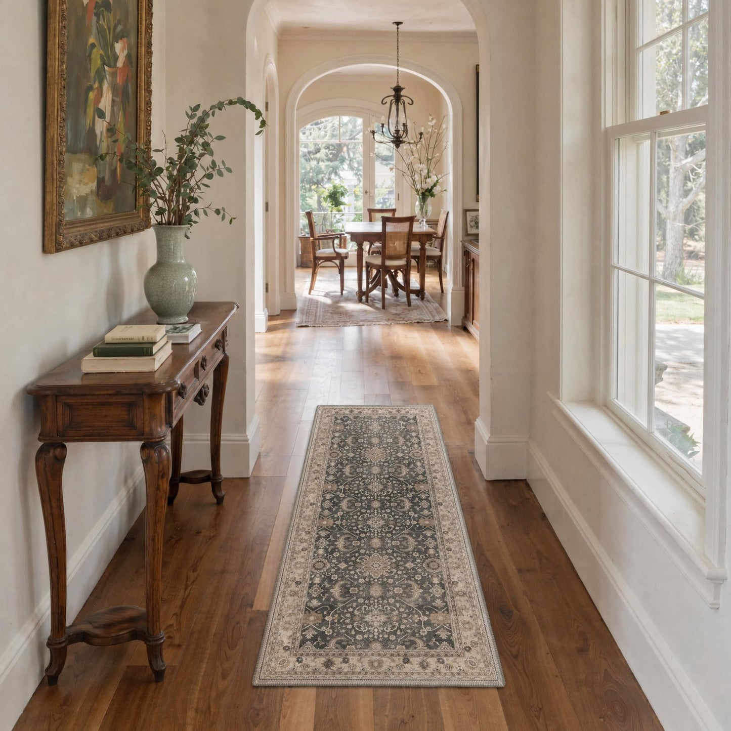 Bavni Area Rugs for Living Room, 5x7 Area Rugs Non-Slip Washable，Ultra-Thin Oriental Floral Rug for Bedroom Dinning Room Office, Dusty Taupe