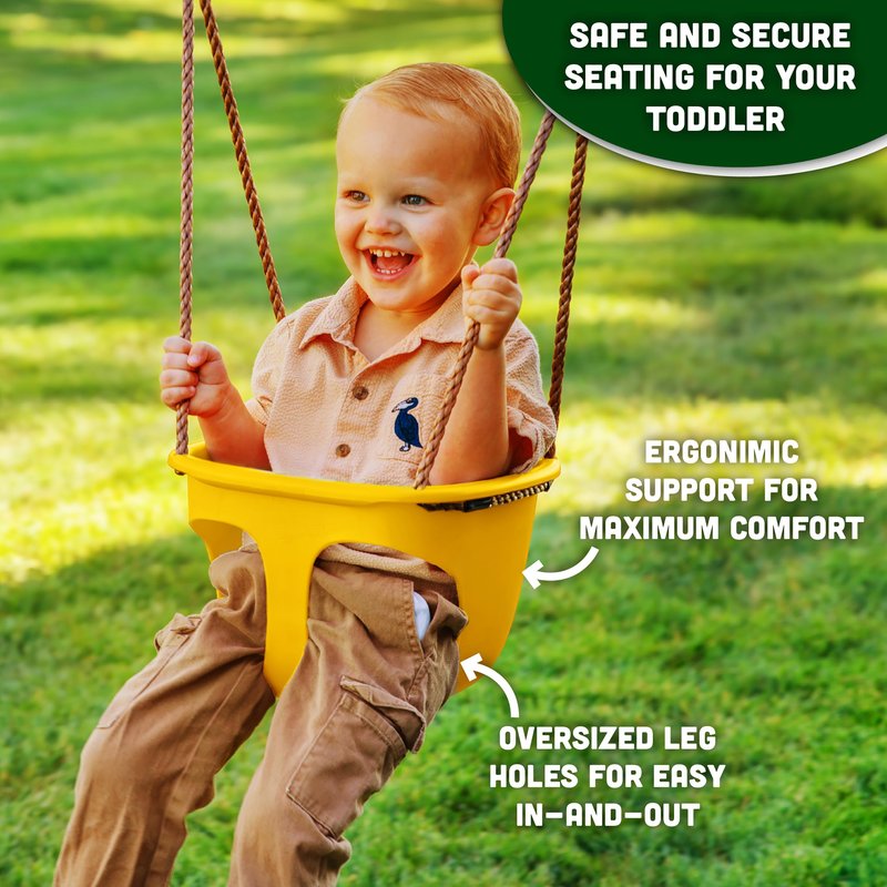 Acorn Adventures Toddler Swing Seat – Baby Bucket Swing for Outdoor Backyard & Porch, Adjustable Ropes, Easy Install, Weather-Resistant HDPE - Yellow