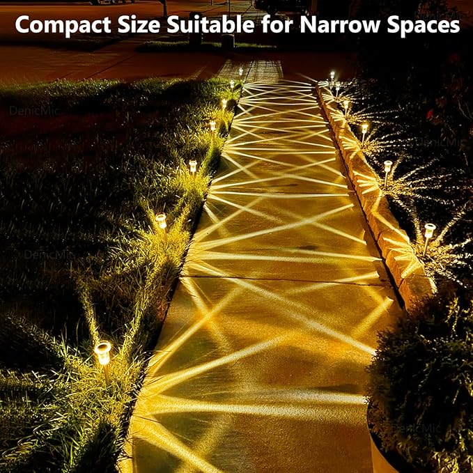 DenicMic Solar Lights Outdoor 15 Pack Waterproof 3000K Warm White LED Acrylic lamp Head Stainless Steel Stake for Landscape Lighting Path Walkway Sidewalk Backyard Patio Decor