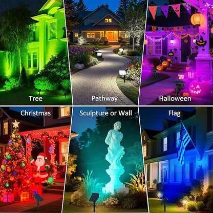 T-SUNUS Solar Color Landscape Spotlights Outdoor Christmas, IP65 Waterproof RGB Spot Light 2 Pack Auto Dusk to Dawn Landscaping Wall Lights for Tree Yard Garden Driveway Porch Walkway Pond Halloween