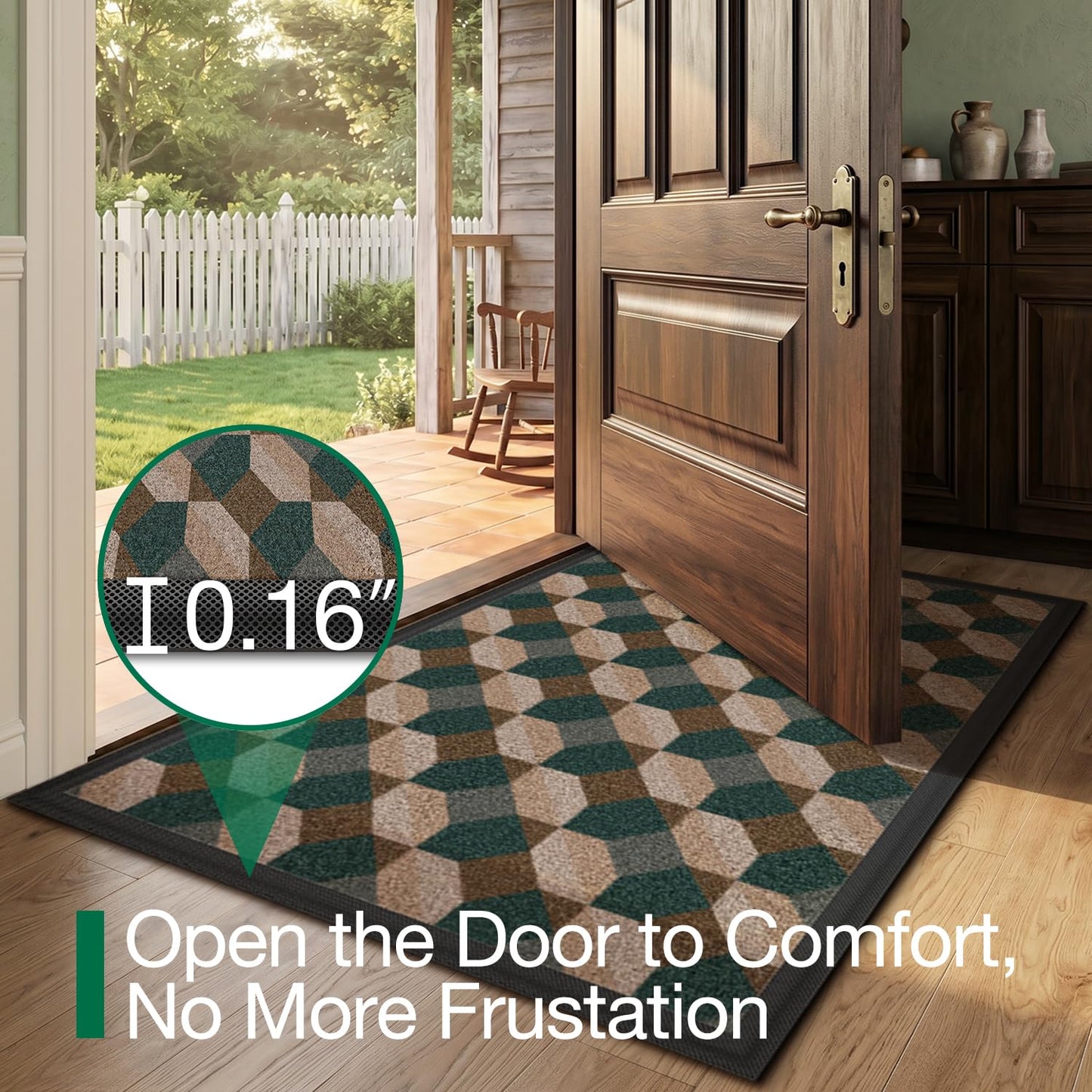 LUMI 17x30 Geometric Indoor Door Mat, Low-Profile Non-Slip Stain Resistant