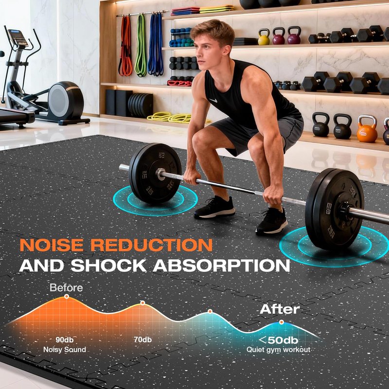 FLEXLIFT 0.56'' Thick 12 Pcs 48 Sq Ft Non-Slip Rubber Top Exercise Equipment Mats, High Density EVA Foam Mats with Rubber Top, Interlocking Puzzle Gym Flooring for Home Gym, Workout Floor Mats, Black