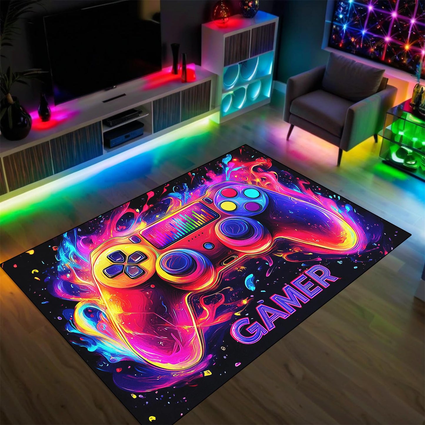 Gaming Rug for Boys Room - Gamer Rug, 8'x10' Gaming Carpet for Teens Boys Bedroom Playroom Decor, Game Controller Carpet for Office Computer Chair Floor Mats