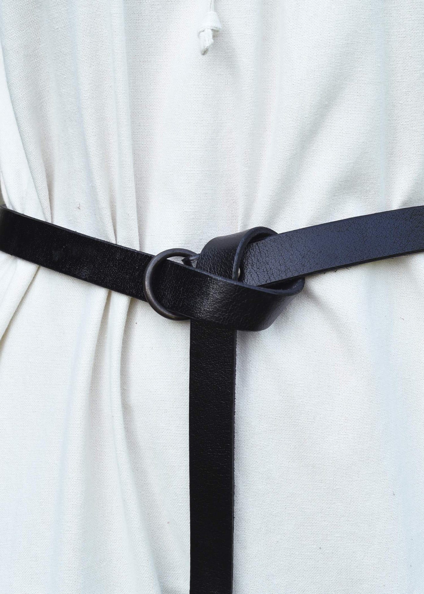 Battle-Merchant Medieval Leather Long Belt with Brass Ring – Long Viking Renaissance LARP Belt in (Black, 75")