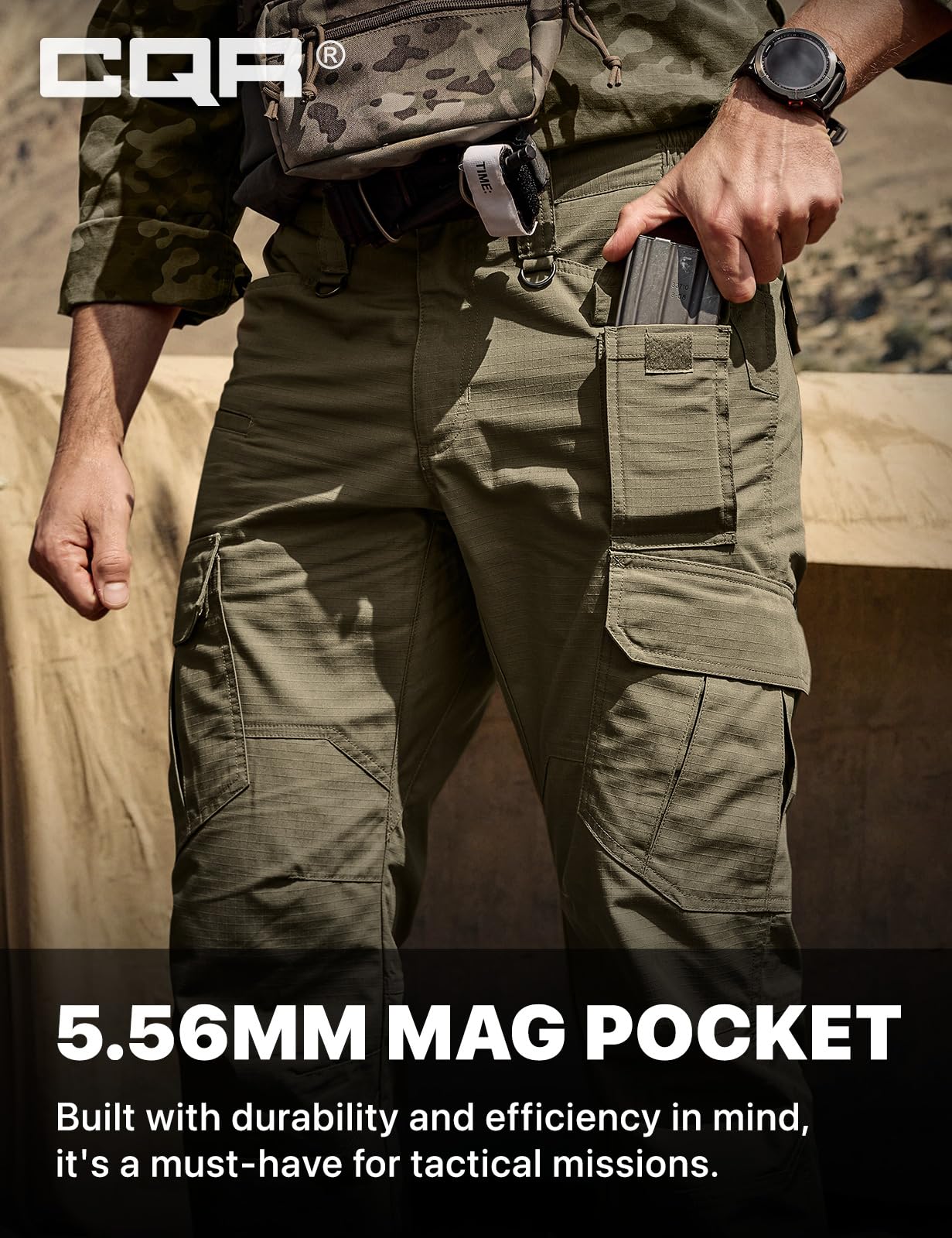 CQR Men's Tactical Pants, Water Resistant Ripstop Cargo Pants, Lightweight EDC Work Hiking Pants, Outdoor Apparel, Raider Mag Soil Green, 40W x 30L