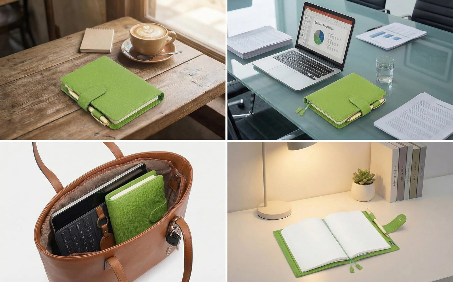 Genuine Leather A5 Notebook Cover Fits Hobonichi Cousin, Stalogy, LEUCHTTURM1917 and Midori MD Planners, with Pen Loop, Card Slots, Bookmarks and Back Pocket(Green)