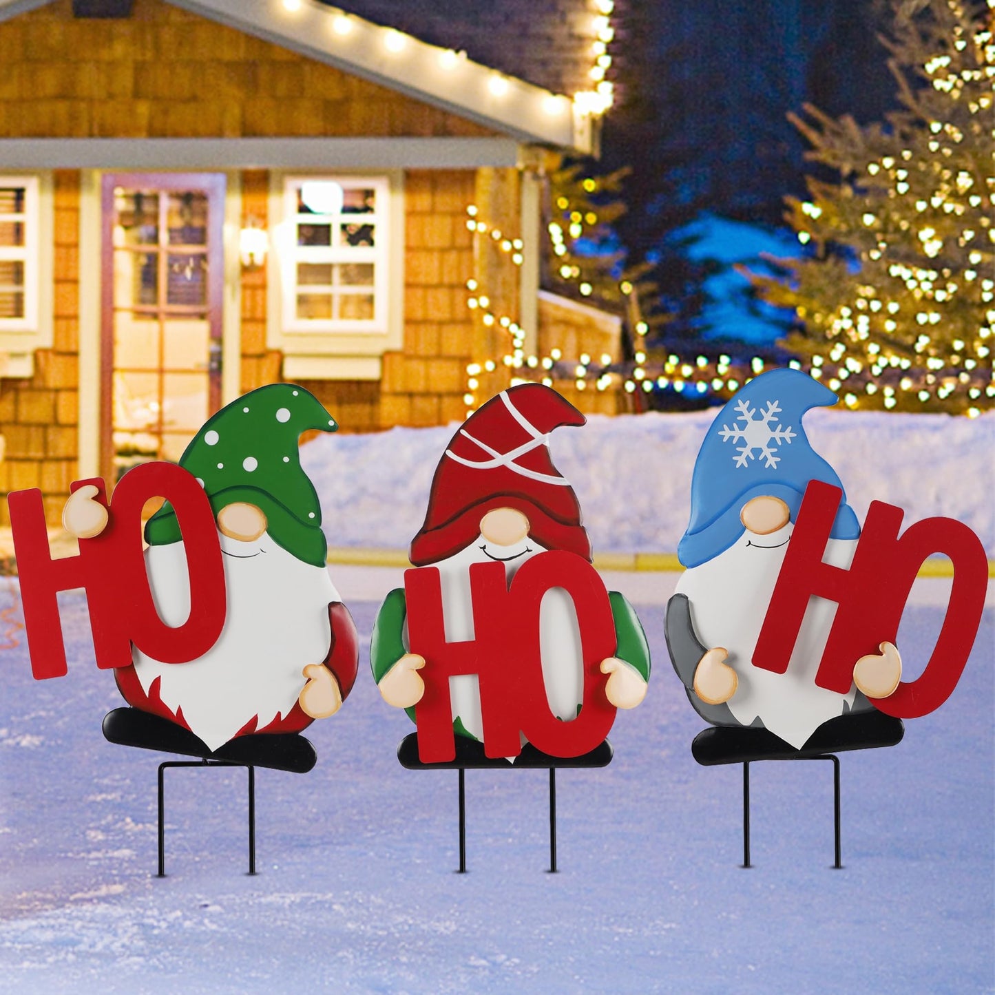 DR.DUDU Set of 3 Christmas Gnomes Outdoor Decorations- Xmas Gnomes Stakes HOHOHO Metal Yard Sign Decor for Outside Garden Lawn Patio Pathway