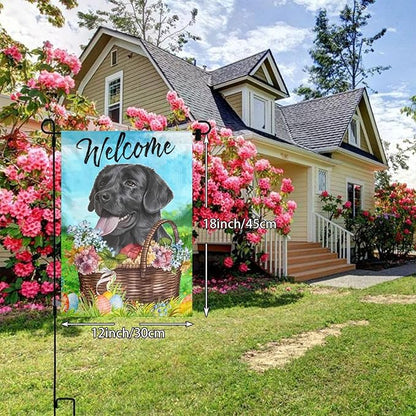 Labrador Dog Lab Happy Easter Black Flower Egg Garden Flag Welcome Party Outdoor Outside Decorations Picks Home House Garden Yard Decor 12x18 Inch