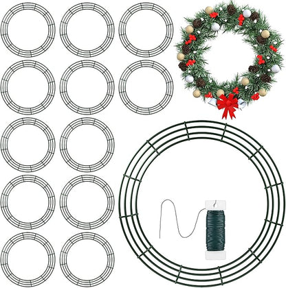 Fovths 24 Pieces Metal Christmas Wire Wreath Frame 24 Inch Green Wreath Ring with Floral Wire Form Front Door Garland Frame for Christmas Wedding Home DIY Crafts Supplies
