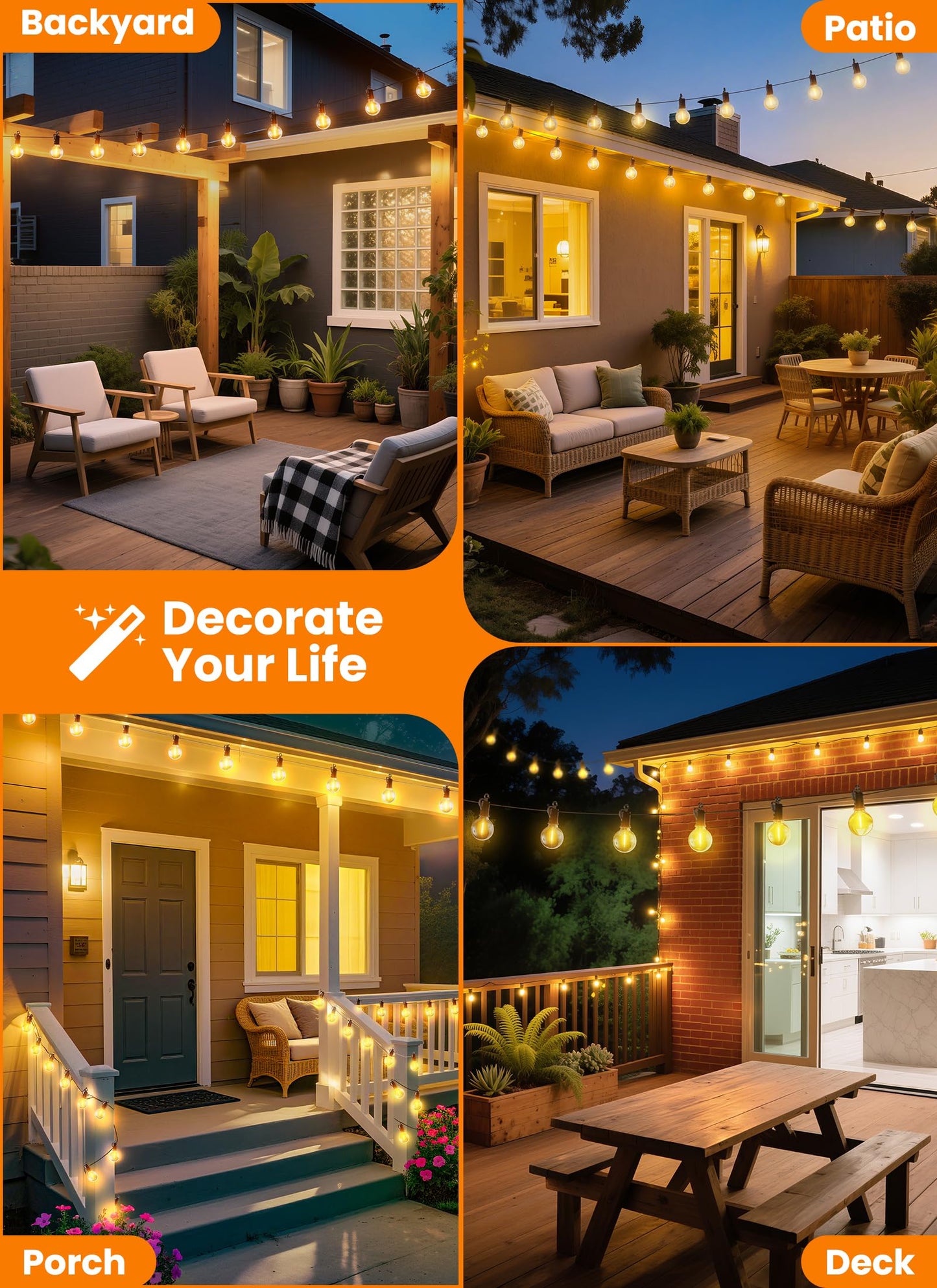 SmartDawn Outdoor String Lights, 159FT 77 LED Bulbs String Lights, IP65 Waterproof Connectable G40 Outside Patio Light for Backyard Porch Balcony Garden Decor Christmas Camping Gazebo