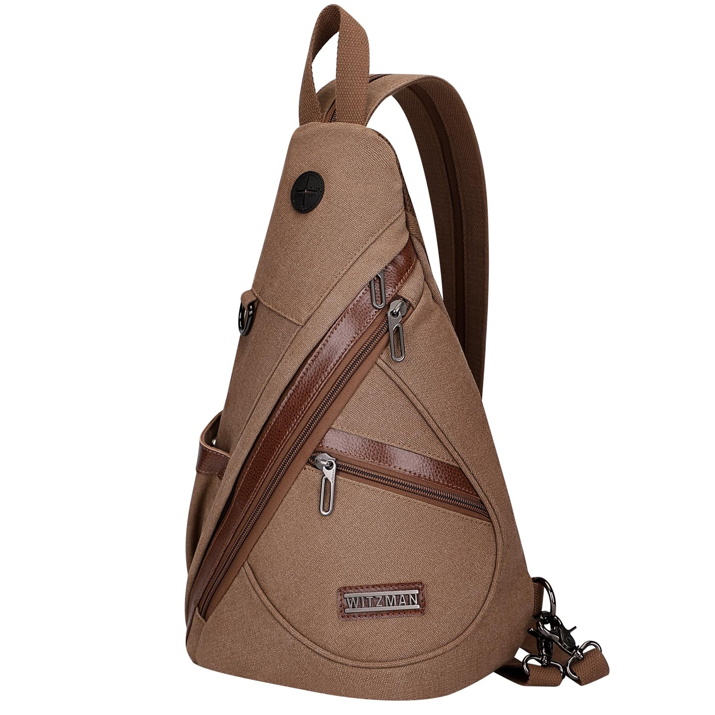 WITZMAN Canvas Sling Bag for Men Women Convertible Sling Backpack Crossbody Vintage Chest Bag Travel Casual Daypack（A8003 Brown）