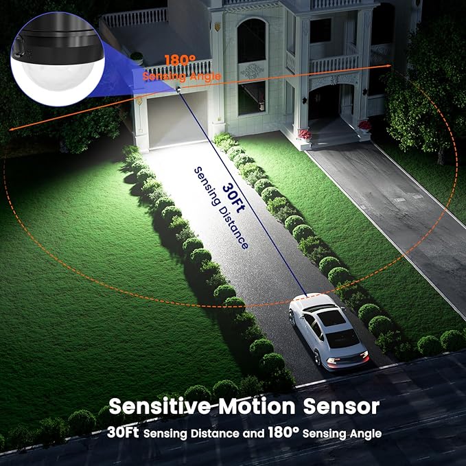 AIXPI Battery Operated Powered Motion Sensor Lights Outdoor 800LM 6000 mAh, Rechargeable LED Flood Light Spotlight for Garage, Yard, Porch 2Pack