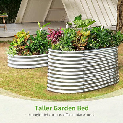 Land Guard 8x4x3ft Oval Galvanized Raised Garden Beds, Large-Capacity Metal Planter Box Outdoor, Durable Deep Raised Garden Bed 3ft Tall, Raised Beds for Gardening Vegetables, Classic Silver