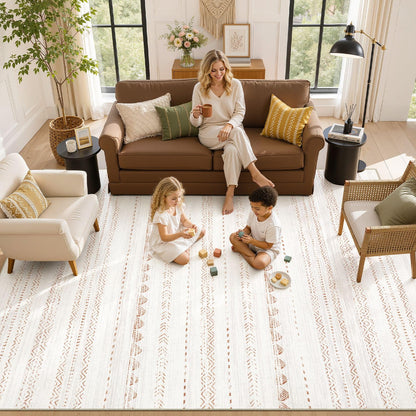 Nakagishi Area Rug Living Room Rugs: 5x7 Large Soft Machine Washable Boho Moroccan FarmNeutral Stain Resistant Indoor Floor Carpet for Bedroom Under Dining Table Home Office Decor-Cream Brown