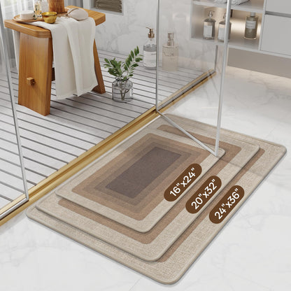 QiCaiJia Ultra Thin Bath Mat Bathroom Rugs, Quick Dry Super Absorbent Washable Bath Shower Mats, Rubber Backing Non Slip Bathroom Rug Fit Under Door, Brown 16x24