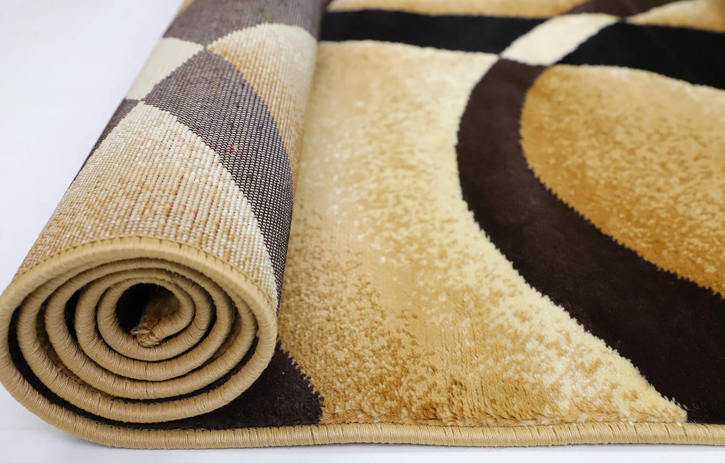 GLORY RUGS Modern Area Rug 5x7 Beige Swirls Carpet Bedroom Living Room Contemporary Dining Accent Sevilla Collection 4816A (Brown)