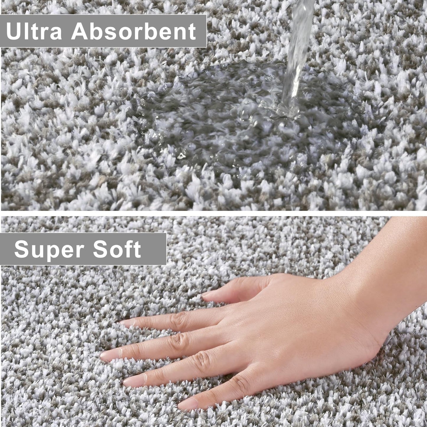 Bathroom Runner Rug 24x60 Inch, Soft Absorbent Long Bathroom Rug for Shower Floor, Non Slip Washable Bath Rugs, Plush Thick Microfiber Large Bath Mat for Tub Double Sink Vanity, Light Grey and White