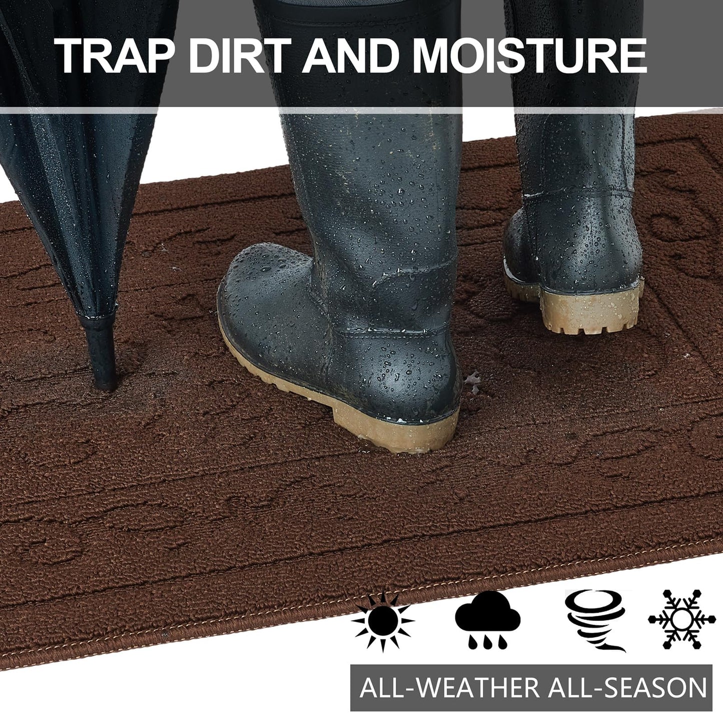 FONEYI Indoor Door Mat for Entryway 24" x 36", Absorbent Dirt Trapper Doormat with Non-Slip Backing, Low Profile Washable Entry Rug for Front Door, Muddy Shoes & Dog Paws, Coffee