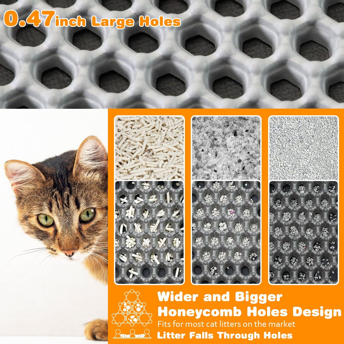 blissstorm Waterproof Cat Litter Mat, Double Layer EVA, Odor-Free Large Grid, Urine Proof, Easy Cleanup (Pink, 12 x 18)