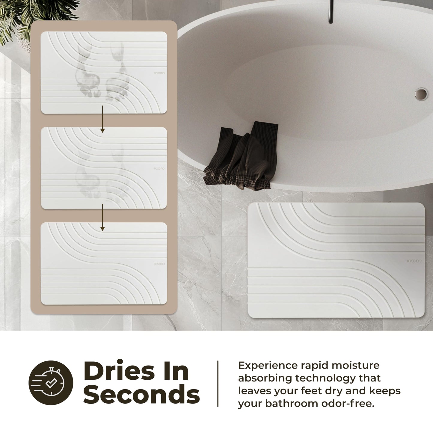 TOSORO - Stone Bath Mat Diatomaceous Earth Shower Mat Non-Slip Super Absorbent Diatomite Stone Bath Mats for Bathroom Floor Quick Drying Natural Easy to Clean (23.5 x 15) - Sandstone