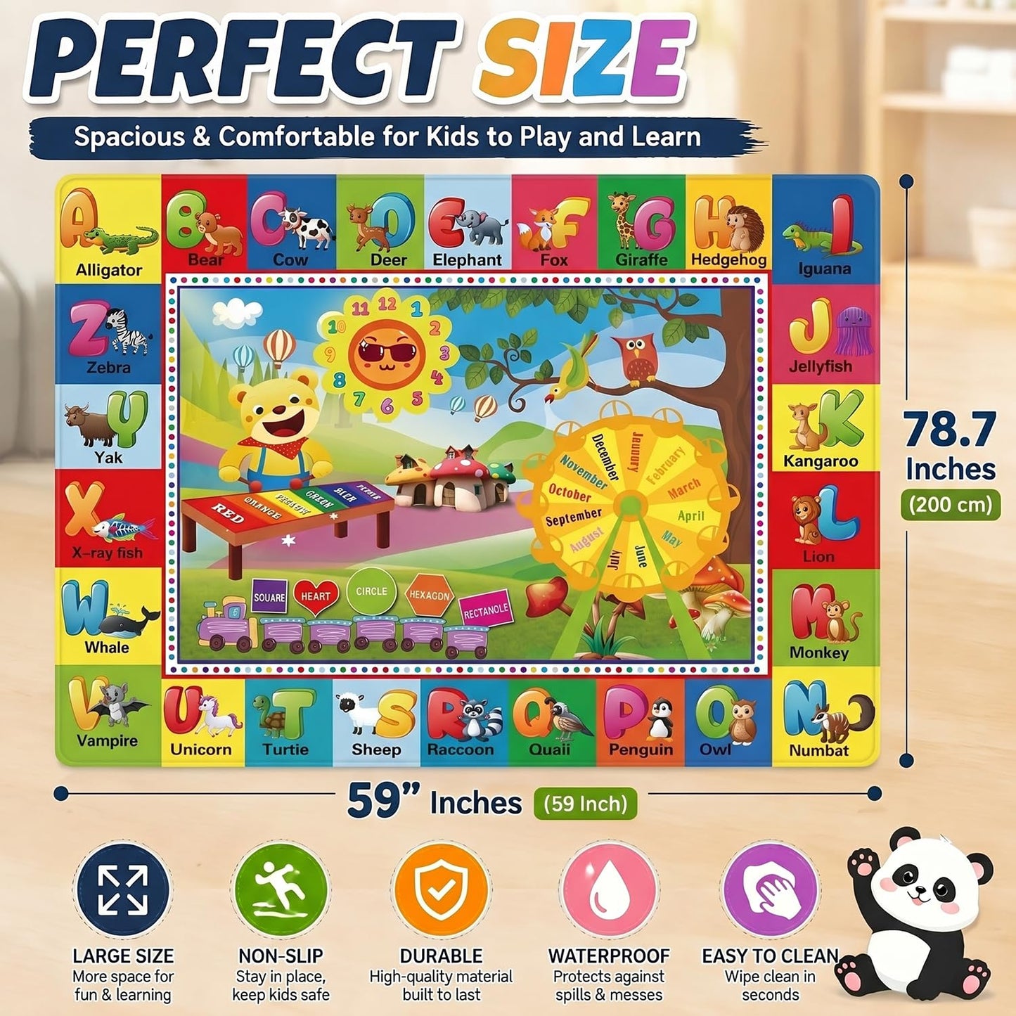 ABC Kids Play Rug, Non-Slip Classroom Carpet,78.7" x 59"