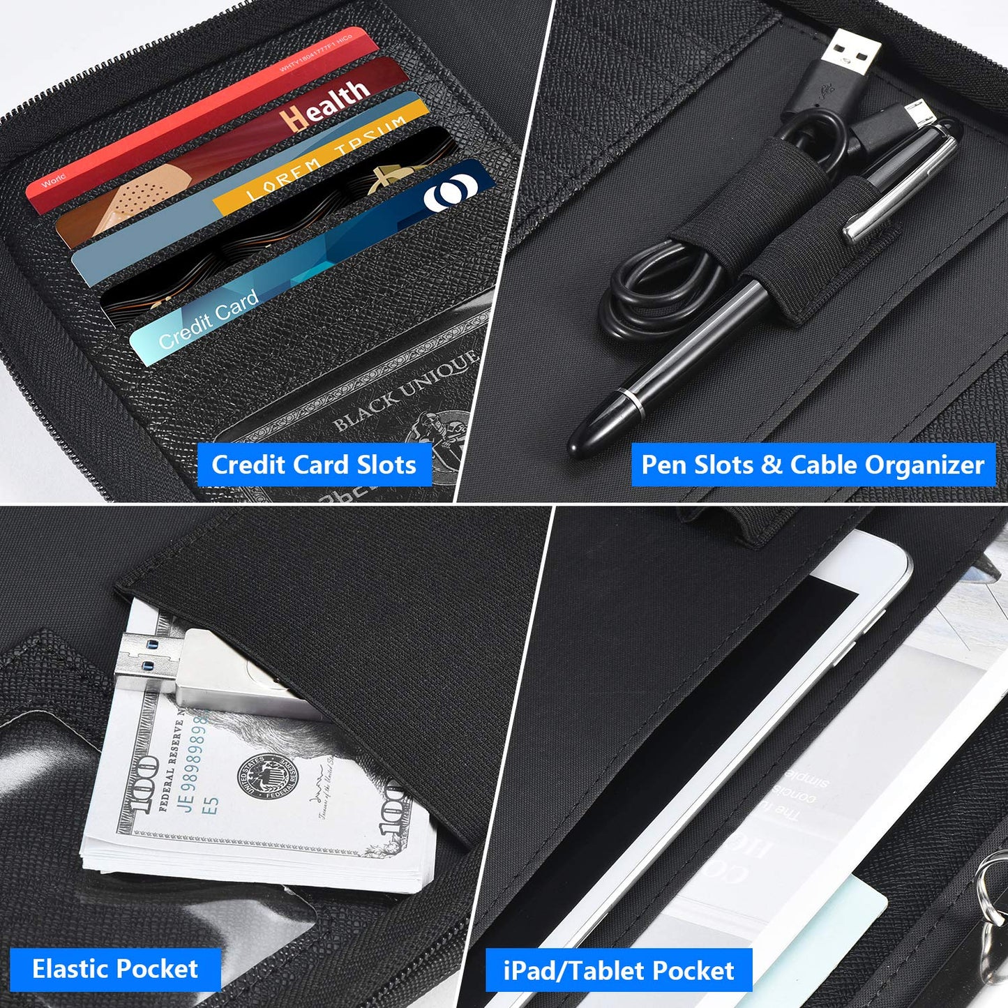 Portfolio Binder, Pacific Mailer 3 Ring Binder Portfolio Organizer with Leather Folder Writing Pad Zipper Business Notebook Binders Tablets Notepads Resumes Documents Holder for Men Women