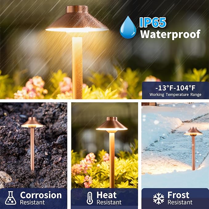 Gardenreet Outdoor Brass Pathway Lights, Warm & Neutral White Adjustable Low Voltage Landscape Path Lighting, 12v Walkway Light LED Waterproof, Copper for Outside Garden Yard with G4 Bulb (4 Pack)