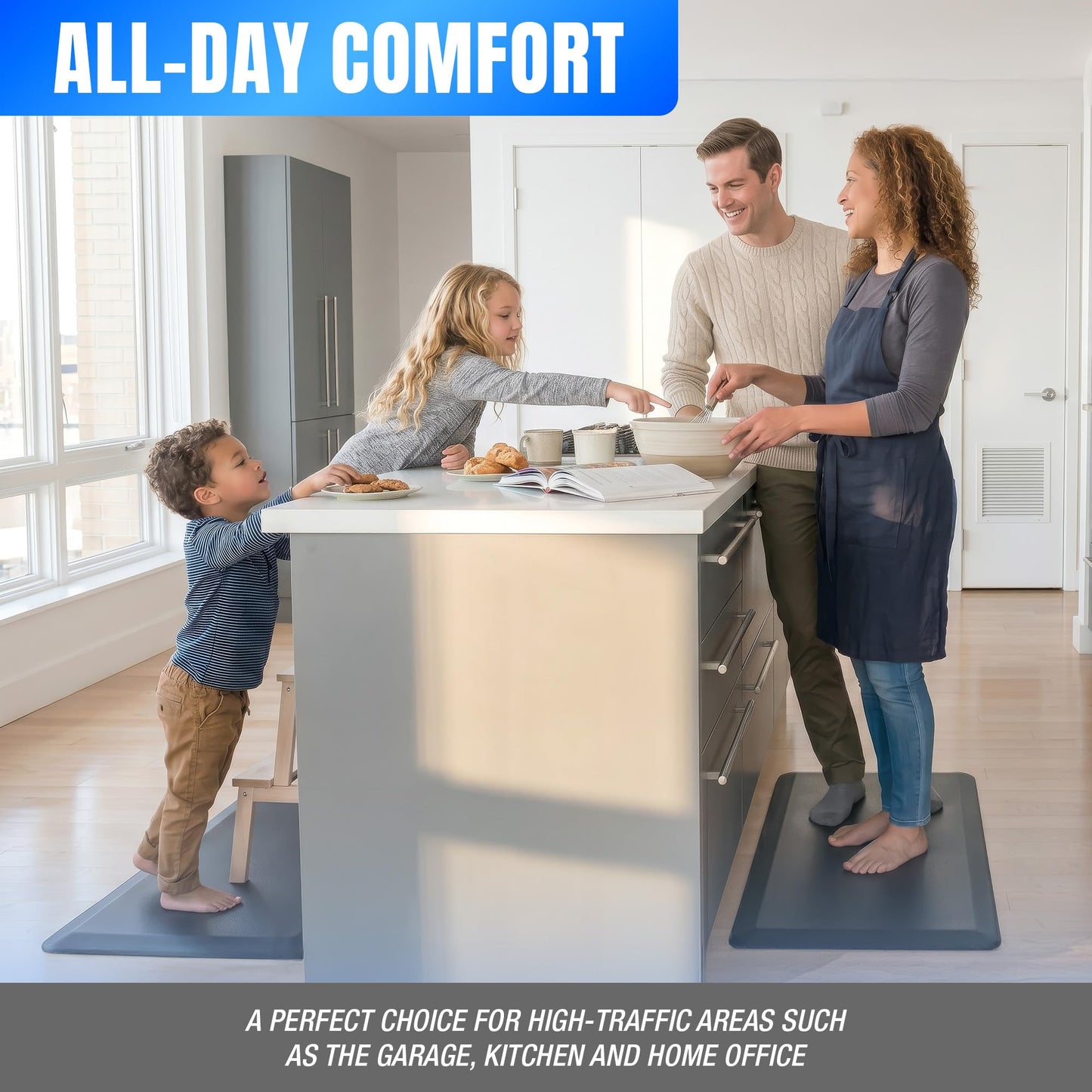 NewLife by GelPro Ergo-Foam Cushioned Anti-Fatigue Standing Kitchen Floor Mat, Padded Stain-Resistant, Waterproof, Non-Slip Comfort Padded Desk/Office Mat - 20" x 32", Grasscloth Charcoal