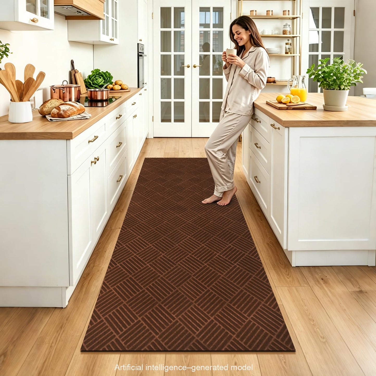 Runner Rugs with Rubber Backing for Hallway,3’x10’Fine Stripe Embossing Non-Slip Indoor Outdoor Doormat,for Entryway Balcony Patio Kitchen Garage Stair Laundry,Brown