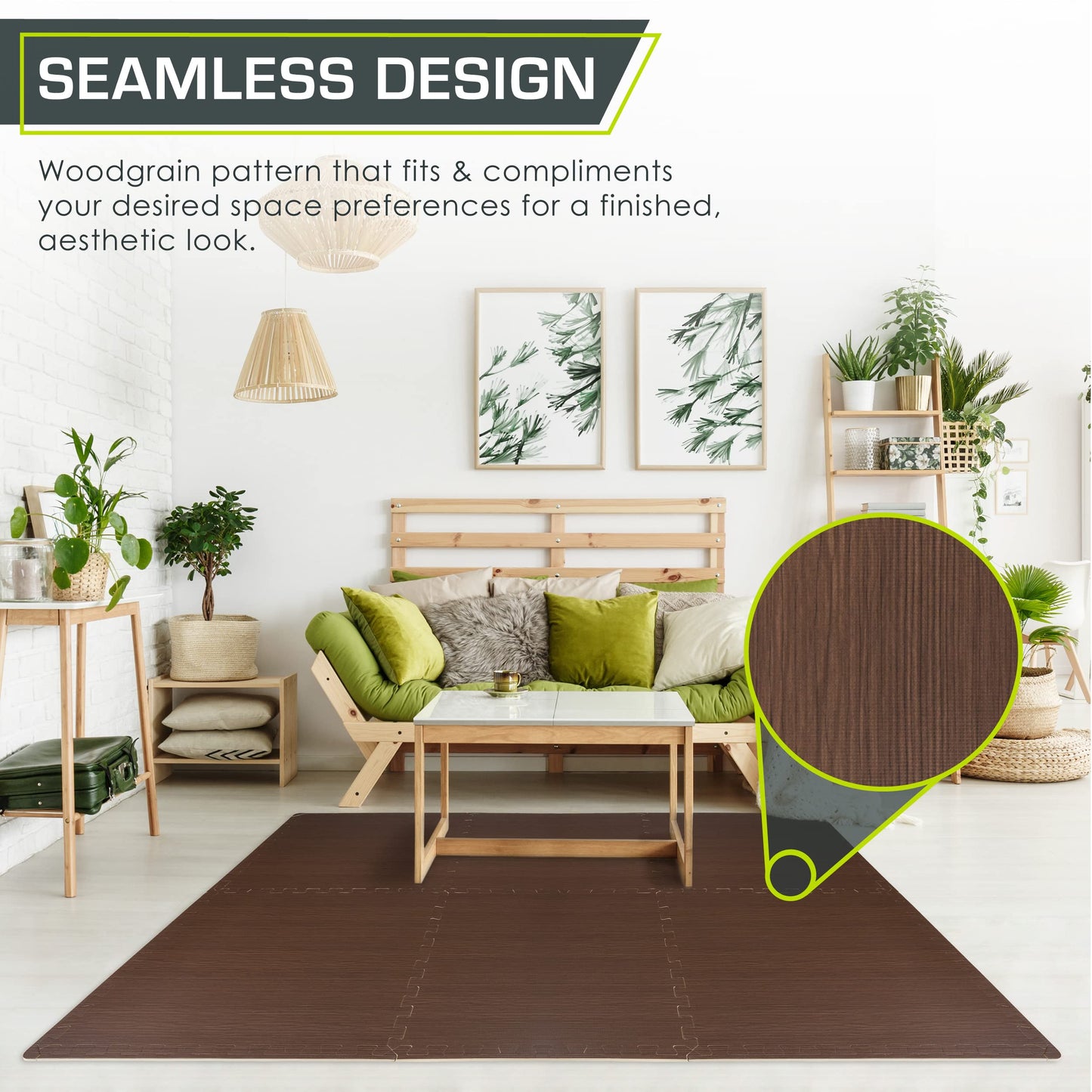 ProsourceFit Wood Grain Puzzle Mat ½-inch, 6 EVA Foam Interlocking Floor Tiles (24 SQ FT) for Secure Indoor Gym Flooring, Office Spaces, Living Rooms, and Play Areas, Dark Oak