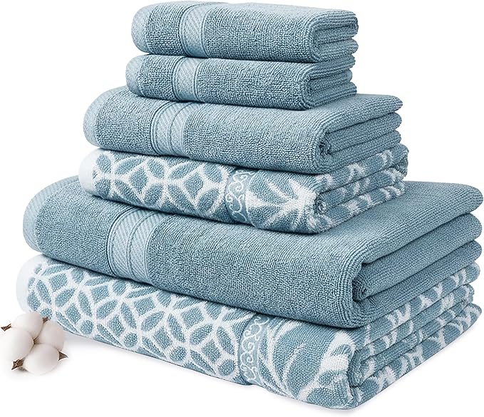 Modern Threads Trefoil Filigree 6-Piece 100% Cotton Towel Set – Reversible Yarn