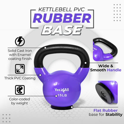 Yes4All Kettlebells Rubber Base, Kettlebell Set for Women, Strength Training Kettlebells Weights (10-65 lbs)