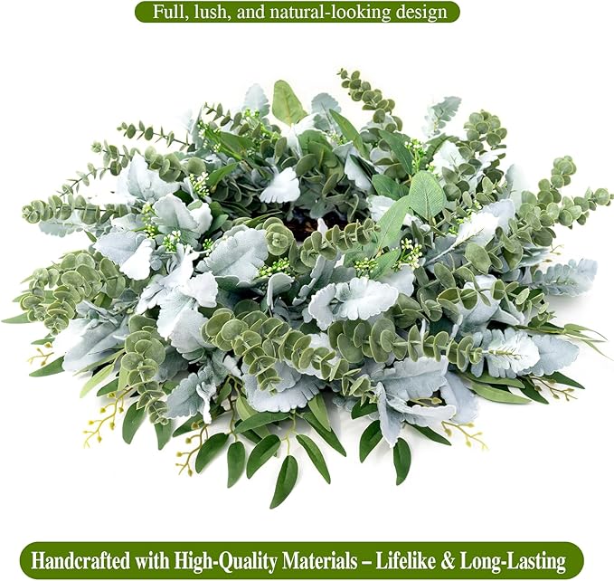 26 Inch Eucalyptus Front Door Wreath for All Season, Large Greenery Lambs Ear Wreath Use for Home Decor Porch Outdoor Indoor Hanging, Modern Farmhouse Style