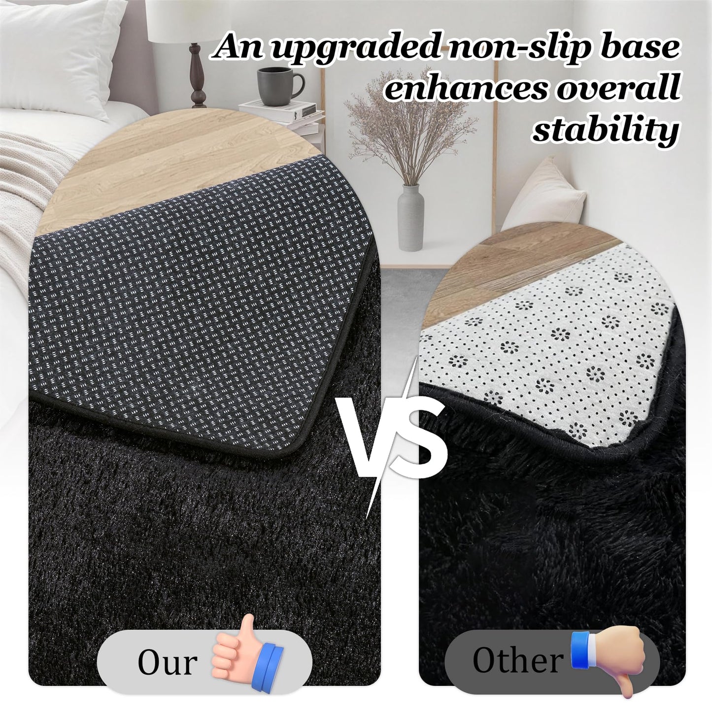 Fluffy Area Rugs 9x12 Living Room Bedroom: Ultra Soft Shag Rug Upgrade Non-Slip Non-Shedding Large Fuzzy Plush Carpet Indoor Floor Carpets for Kids Room Playroom Nursery Dorms Home Decor Black