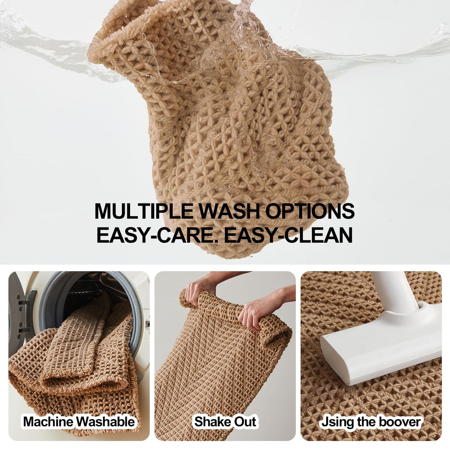 Sunfly Boho Bathroom Rug, Herringbone Waffle Bath Mat Non-Slip Washable Super Absorbent Quick Dry, Farmhouse Bath Mat for Bathroom Floor Decor 20"*30" Khaki