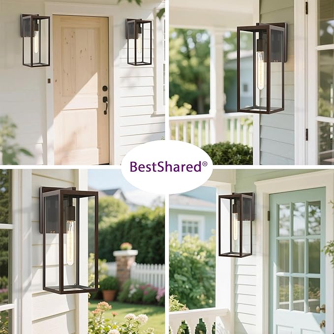 Bestshared Outdoor Wall Sconce Lights,Exterior Wall Lighting Fixtures with Clear Glass, Anti-Rust Modern Black Outside Lantern Lamp for House Front Porch Doorway Patio (Oil Rubbed Bronze, 15"-1 Pack)