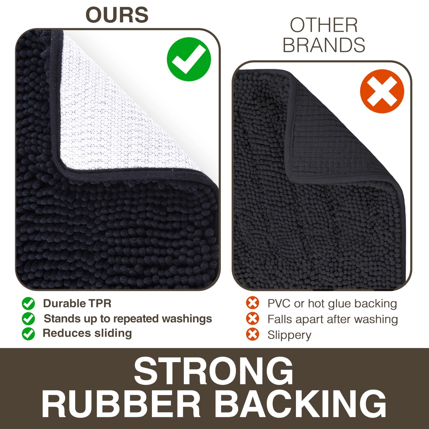 Neater Home Plush Bathroom Rugs 36x24 Thick Chenille Quick Dry Microfiber Absorbent Bath Mat, Soft Bath Rugs, Machine Washable Bathroom Floor Mat for Tub Shower Sink, Home Decor Accessories, Black