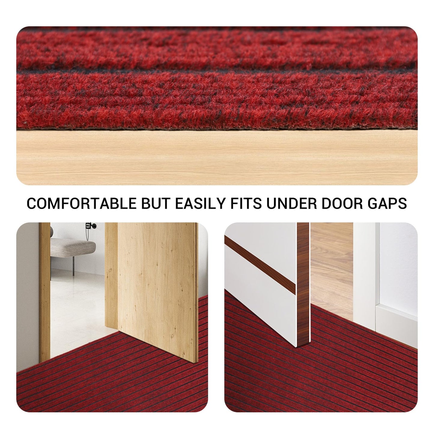 Stripe Runner Rug 3 x 15 ft Indoor Outdoor, Burgundy Non Slip Rubber Backing, Waterproof Low Profile Area Runner for Hallway, Entryway, Kitchen, Patio, Garage, Stairs & Laundry
