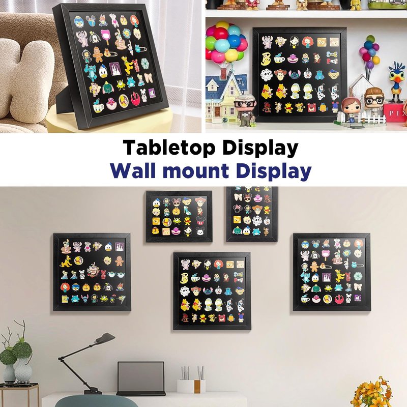 11x11 Enamel Pin Display Frame, Pin Collection Shadow Box, Desktop and Wall Display, Pin Display Case, Enamel Pin Holder, Black