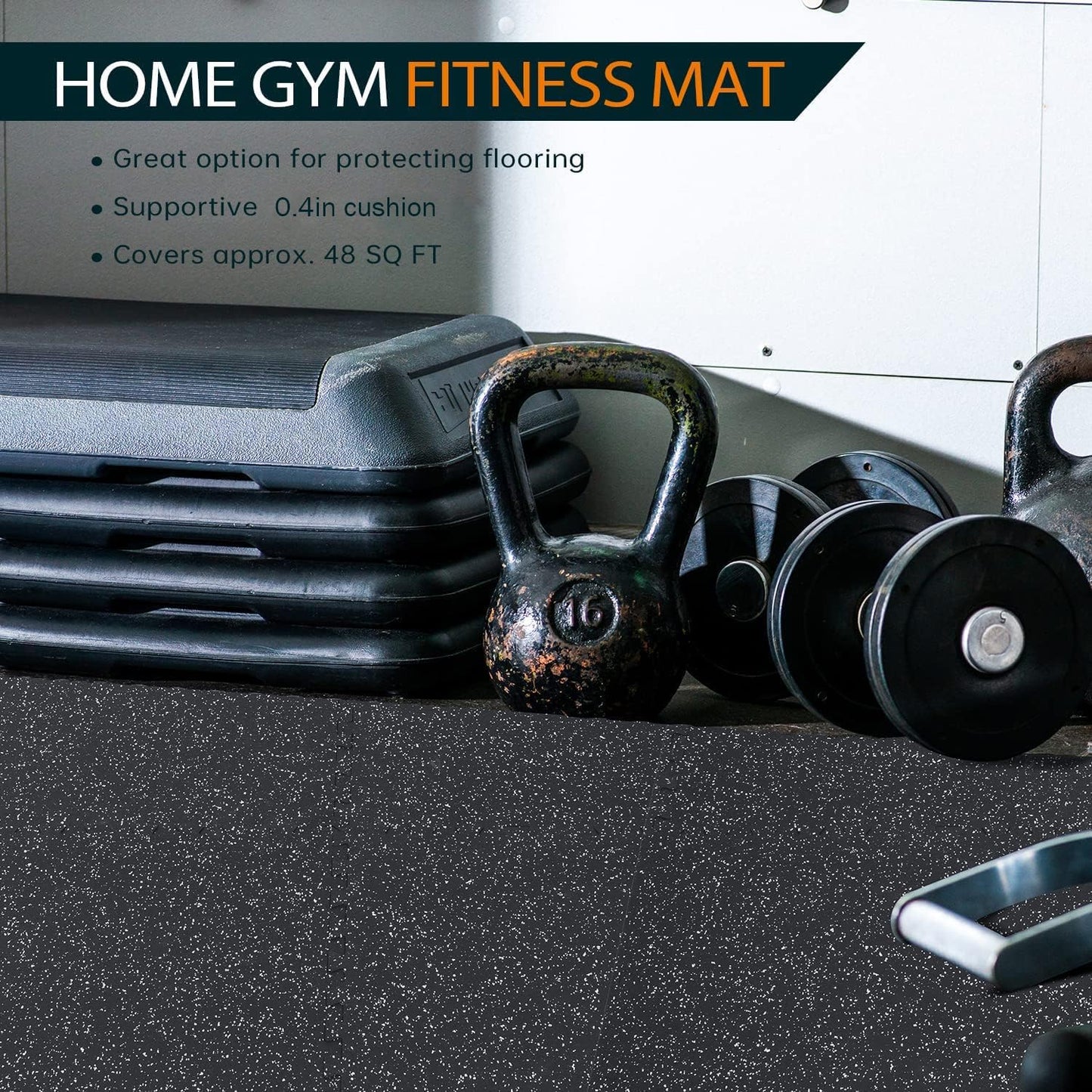 0.46" Thick 48 Sq Ft Rubber Top High Density EVA Foam Exercise Gym Mats 12 Pcs - Interlocking Puzzle Floor Tiles for Home Gym Heavy Workout Equipment Flooring - 24 x 24in Tile, Black & White