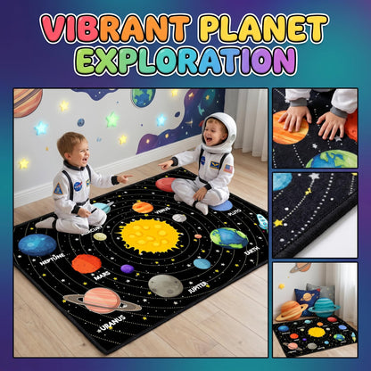 Planet Rug Space Adventure Theme Boys Bedroom Carpet Galaxy Floor Mat with Solar System Planets Galaxy Decor Kids Playroom Educational Rug, 3'×5'